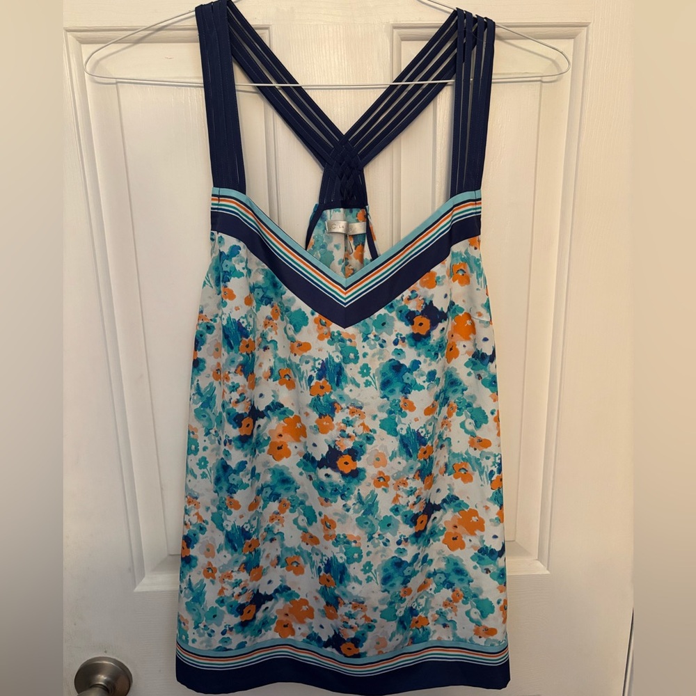 LC Lauren Conrad Blue and Orange Floral Top